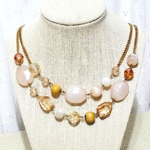 Pink & White Quartz and Alabaster Beaded Necklace